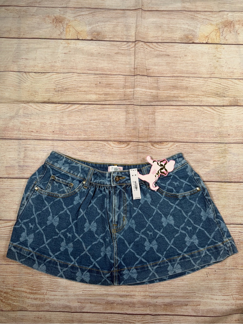 LoveShackFancy x VS Pink‎ Blue Patterned Denim Mini Skirt